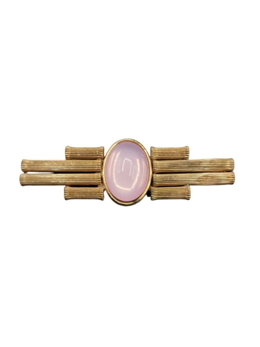 Miriam Haskell Brooch Art Deco Style With Pink Stone & Gold-Tone Finish